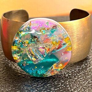 Chonky Brass Cuff - Gorgeous Dichroic Glass! Discounted Shipping!